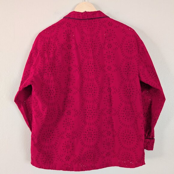 Free People Dream Together Collared Button Up Red Eyelet Top - Women's XS - Picture 2 of 13